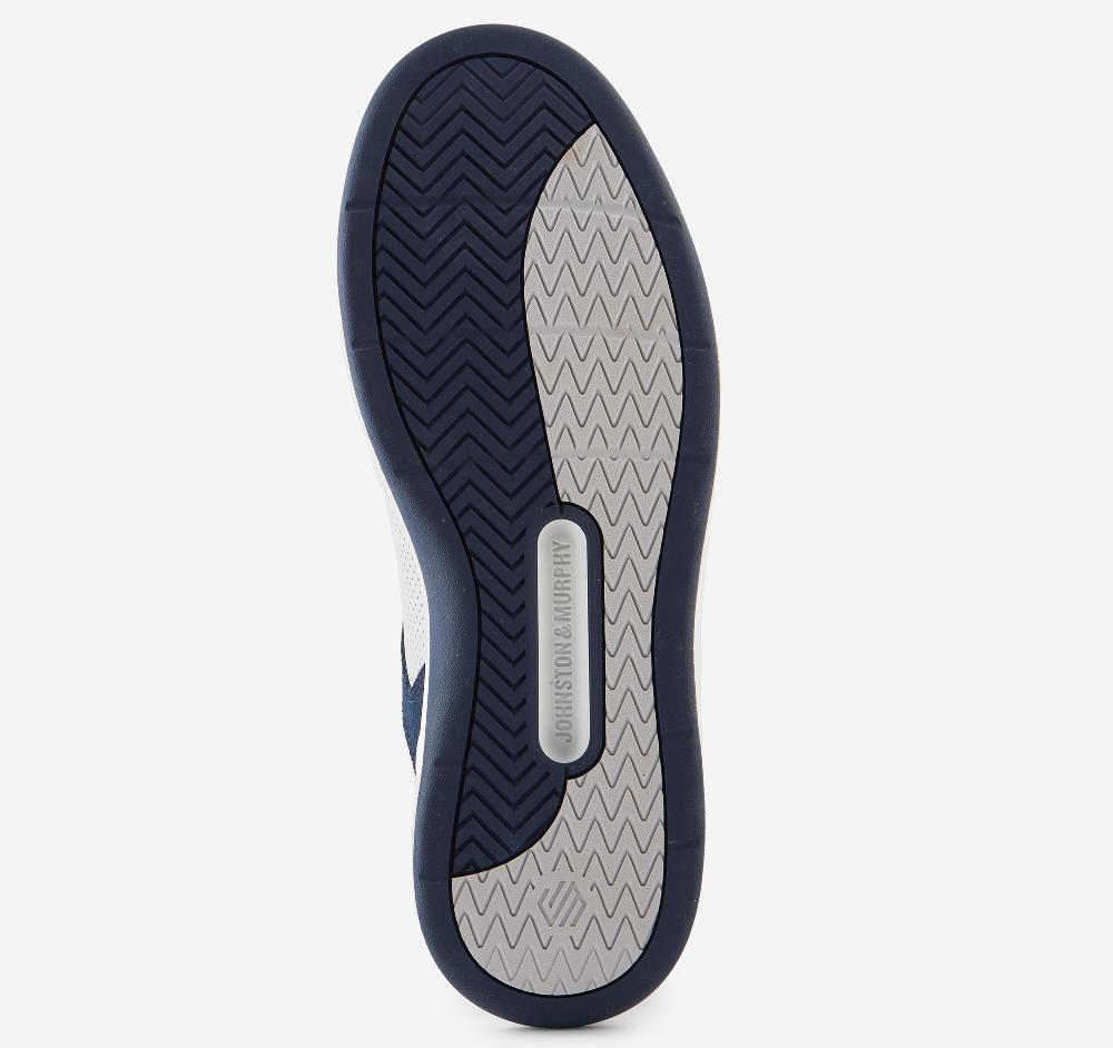 Johnston & Murphy Dawson Moc Toe U-Throat White Full Grain/Navy Suede