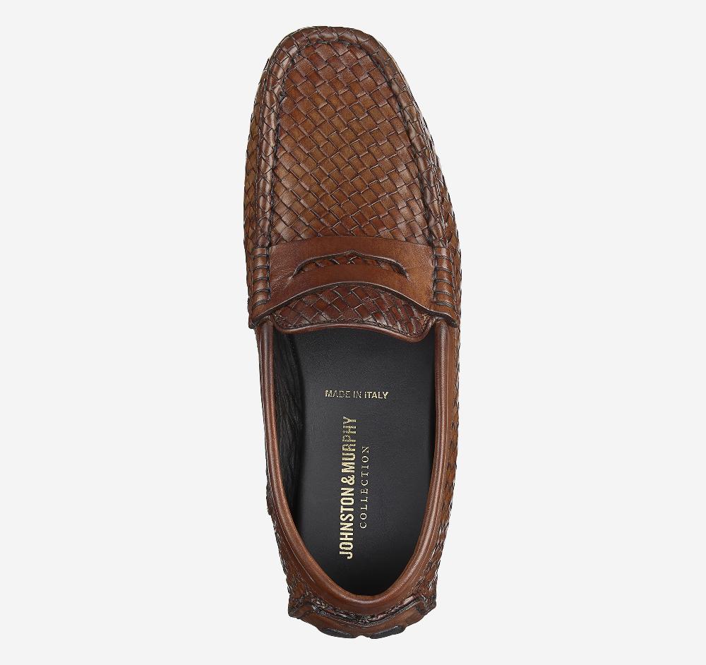 Johnston & Murphy Dayton Woven Penny Loafer Brown Italian Calfskin