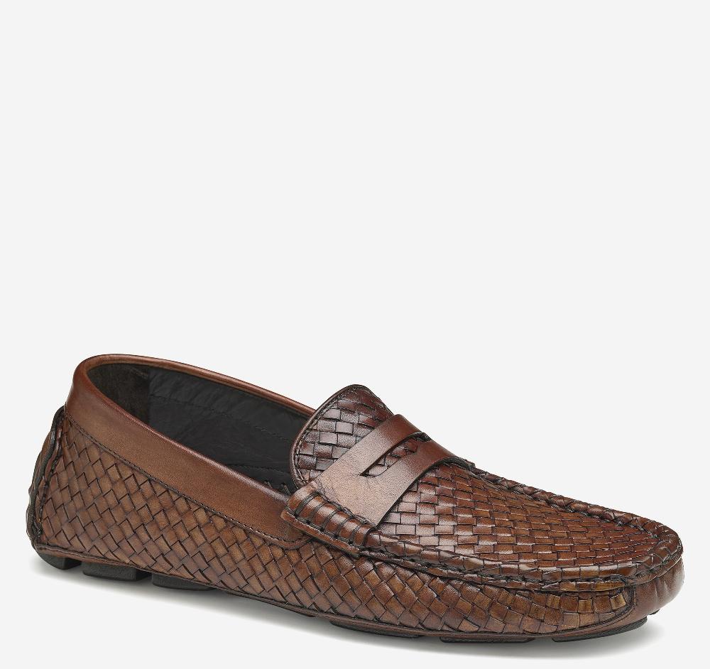 johnston & murphy Dayton Woven Penny Loafer Brown Italian Calfskin