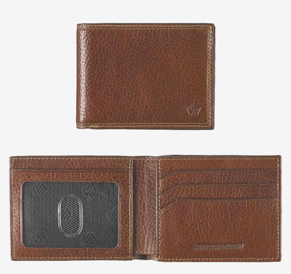 johnston & murphy Double Contrast Stitch Billfold Wallet Tan
