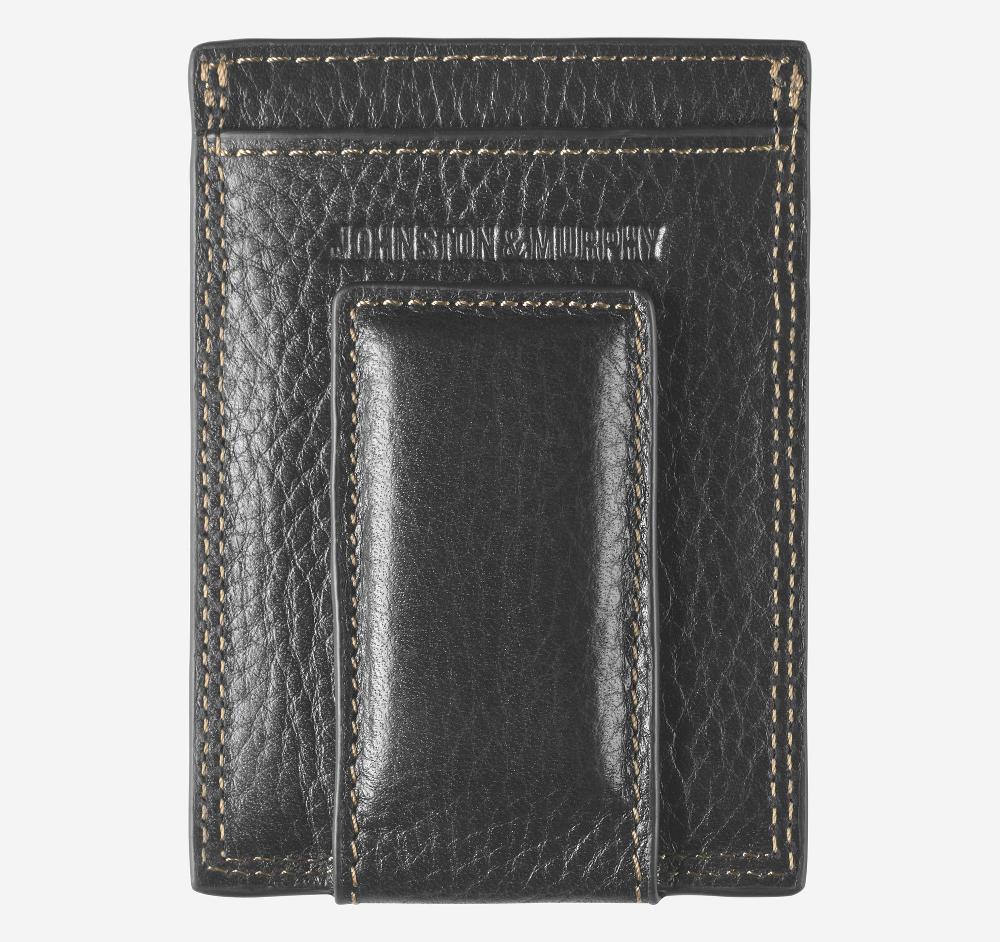 Johnston & Murphy Double-Contrast Stitch Front Pocket Wallet Black