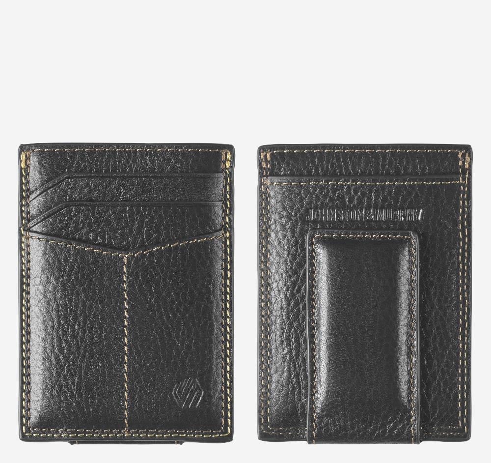 johnston & murphy Double-Contrast Stitch Front Pocket Wallet Black