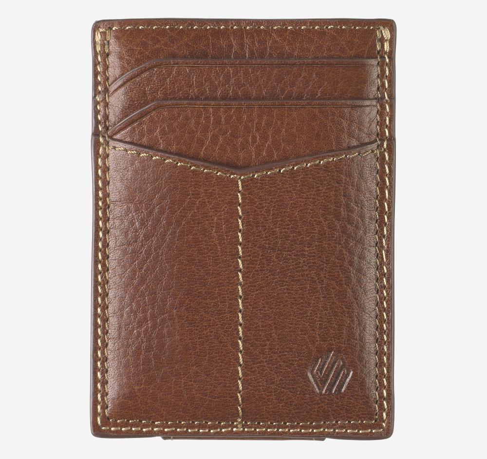 Johnston & Murphy Double-Contrast Stitch Front Pocket Wallet Tan