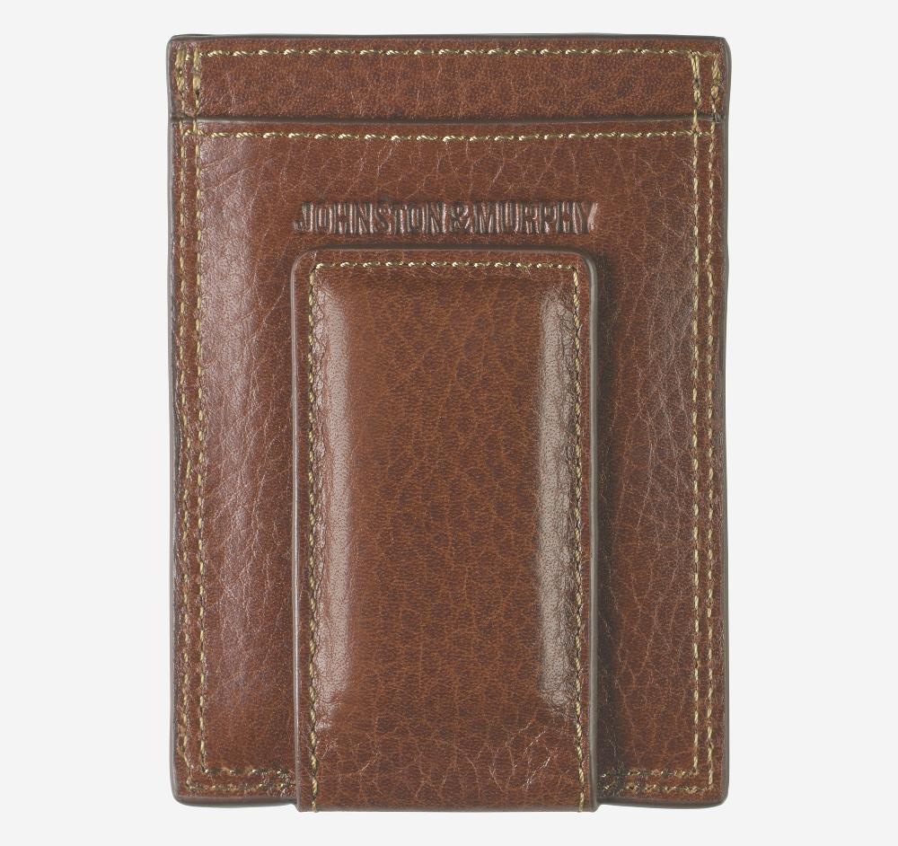 Johnston & Murphy Double-Contrast Stitch Front Pocket Wallet Tan