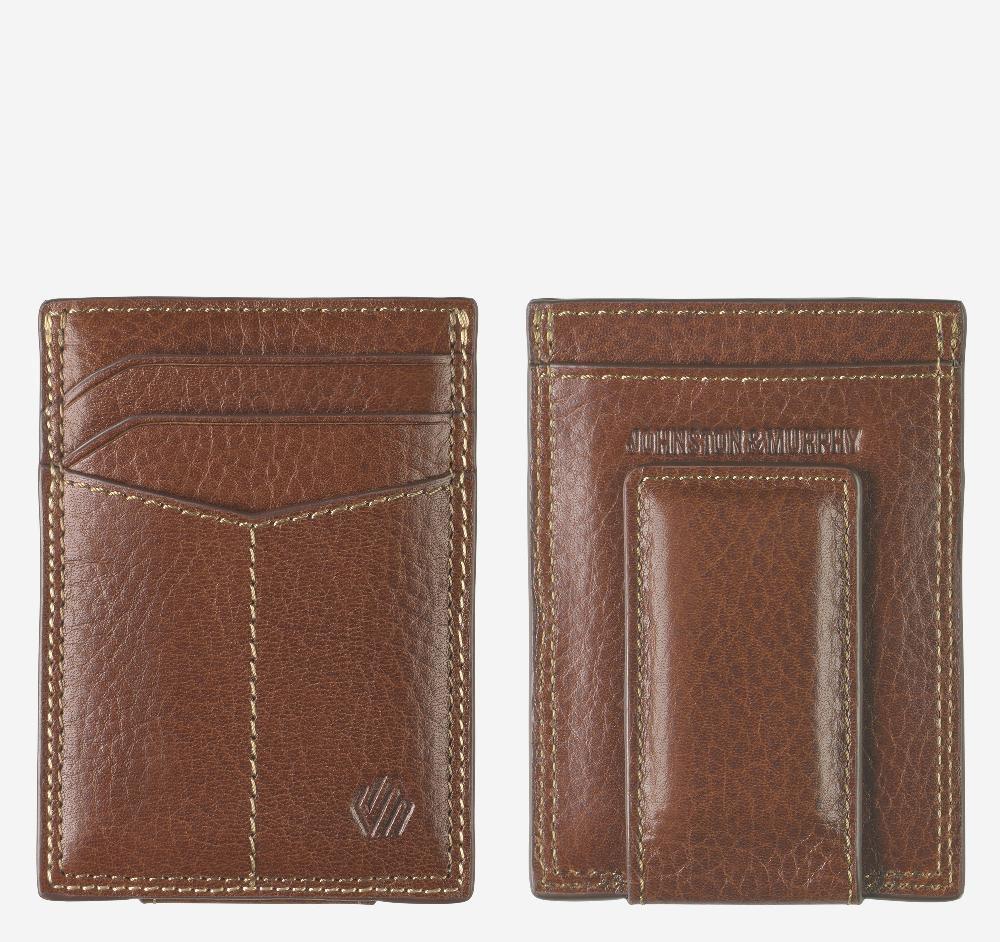 johnston & murphy Double-Contrast Stitch Front Pocket Wallet Tan