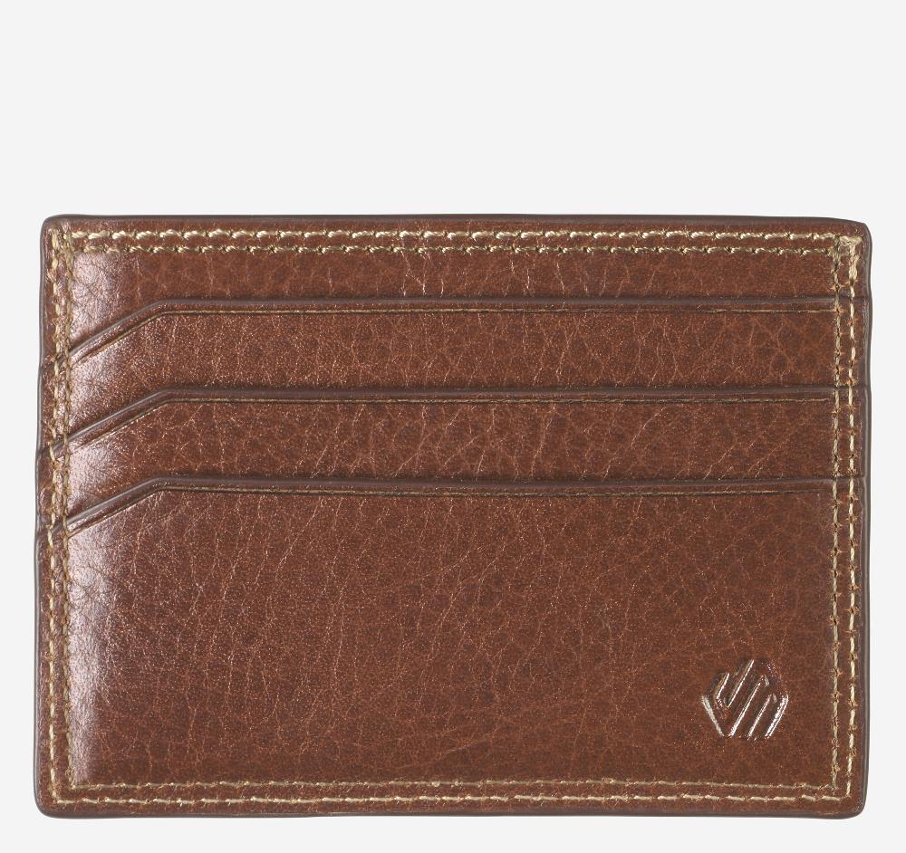 Johnston & Murphy Double Contrast Stitch Weekender Card Wallet Tan