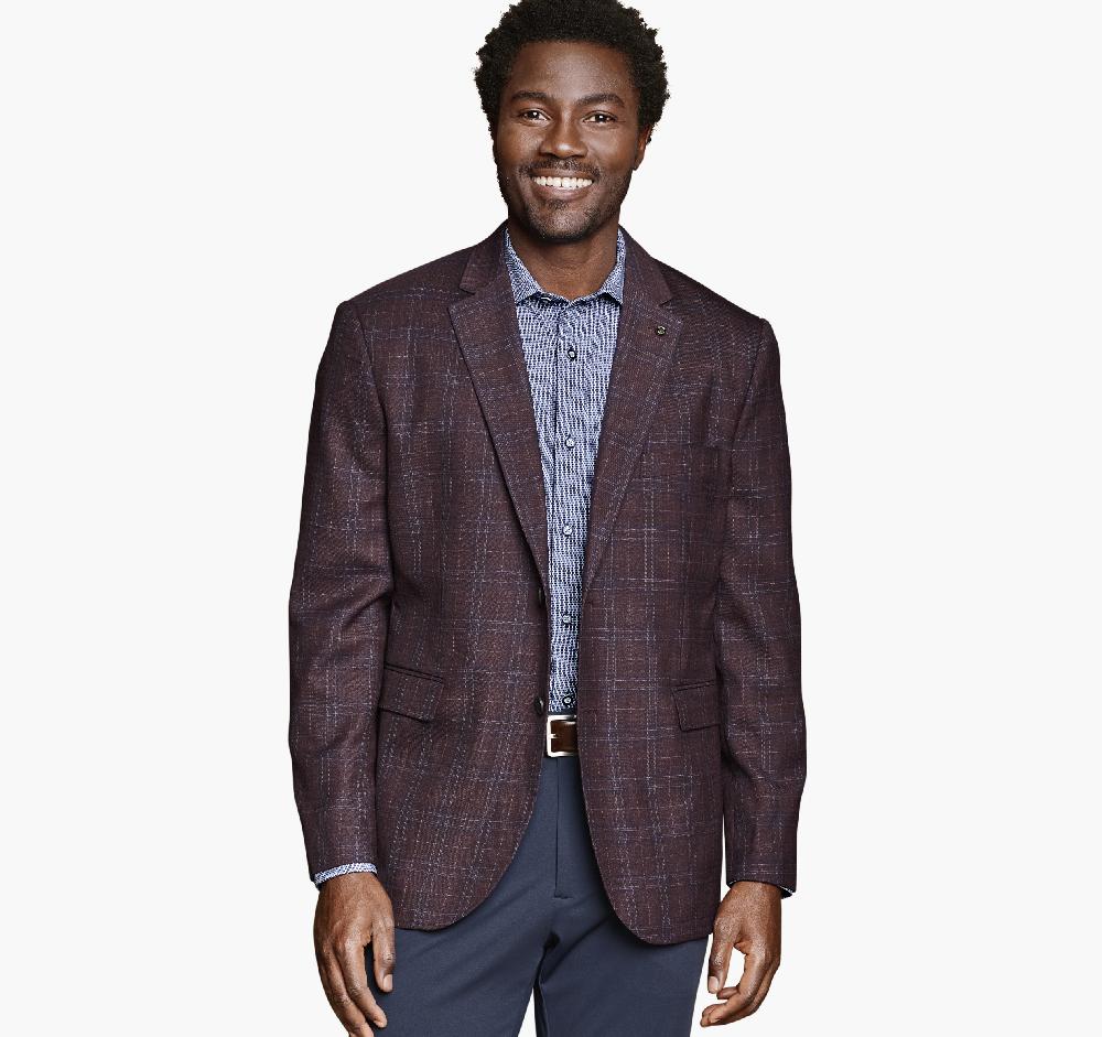 johnston & murphy Dress Wool Blazer Burgundy Windowpane Plaid