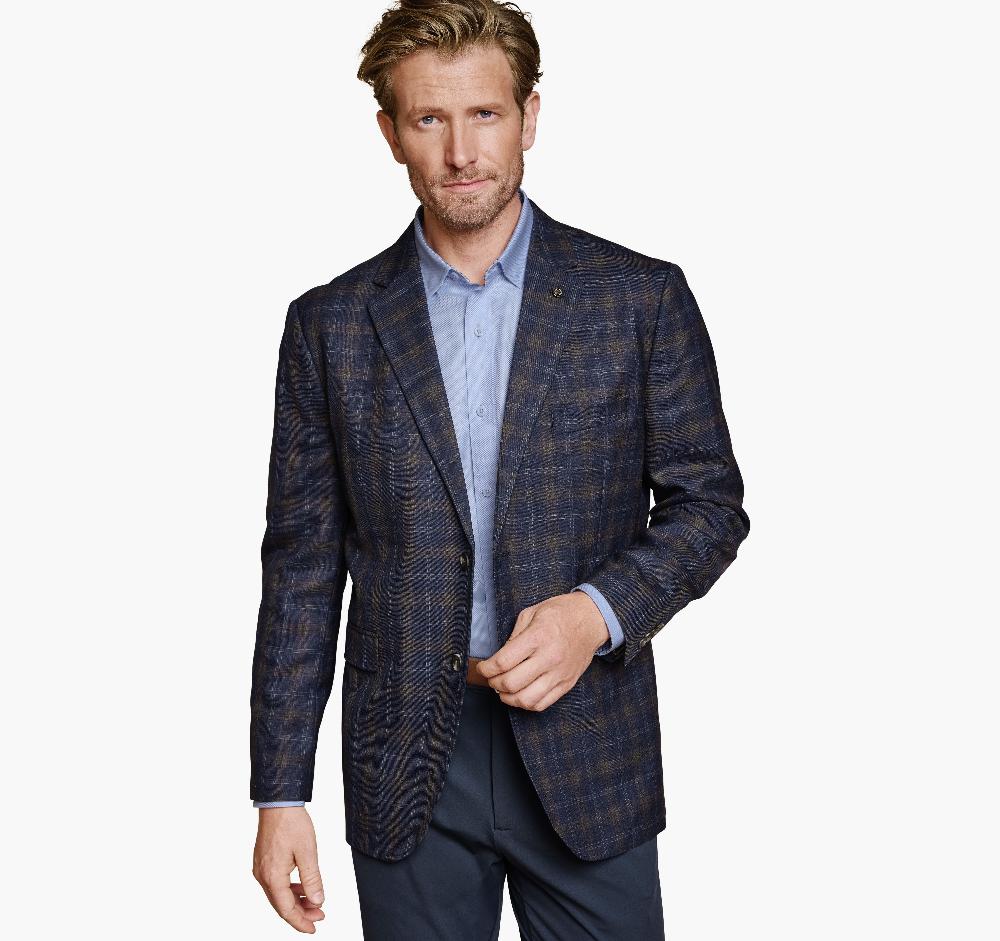 johnston & murphy Dress Wool Blazer Navy/Brown Windowpane Plaid