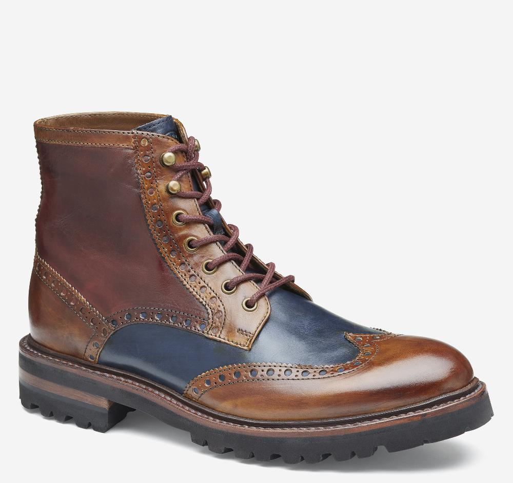 johnston & murphy Dudley Lug Wingtip Boot Tan Multi Calfskin johnston & murphy Dudley Lug Wingtip Boot Tan Multi Calfskin