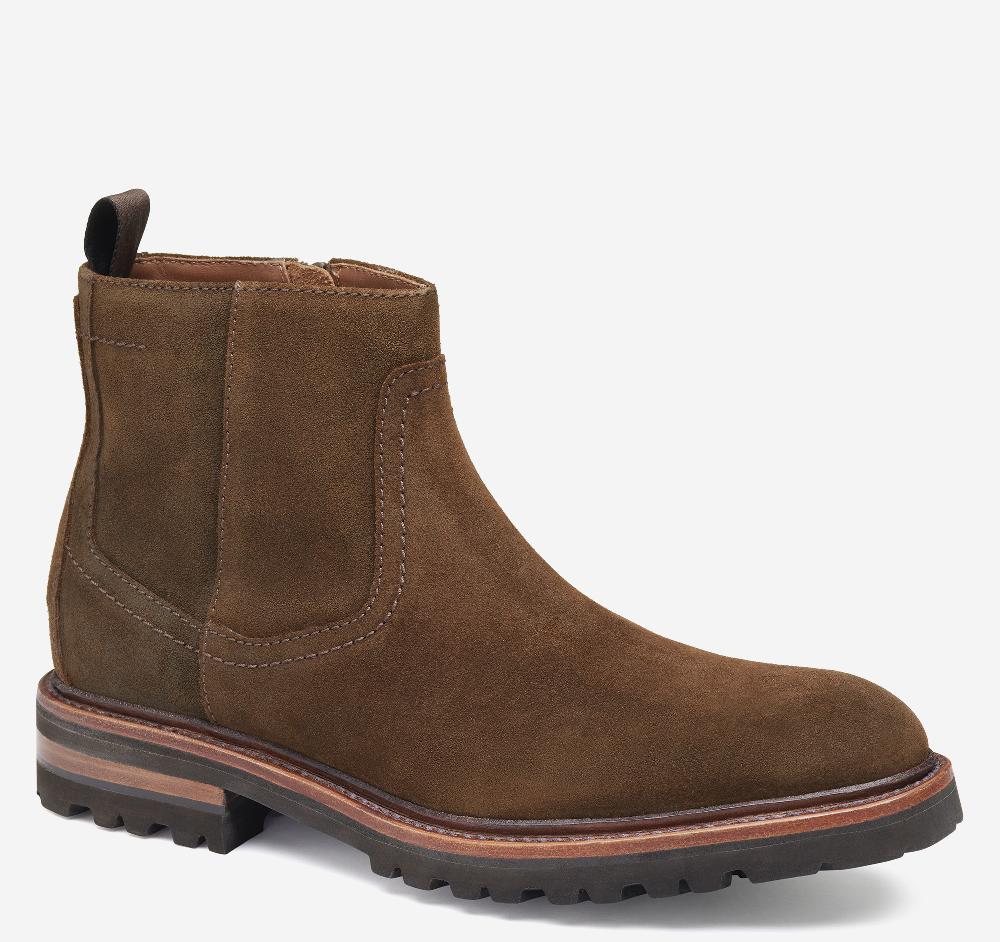 johnston & murphy Dudley Lug Zip Boot Brown Waxed English Suede