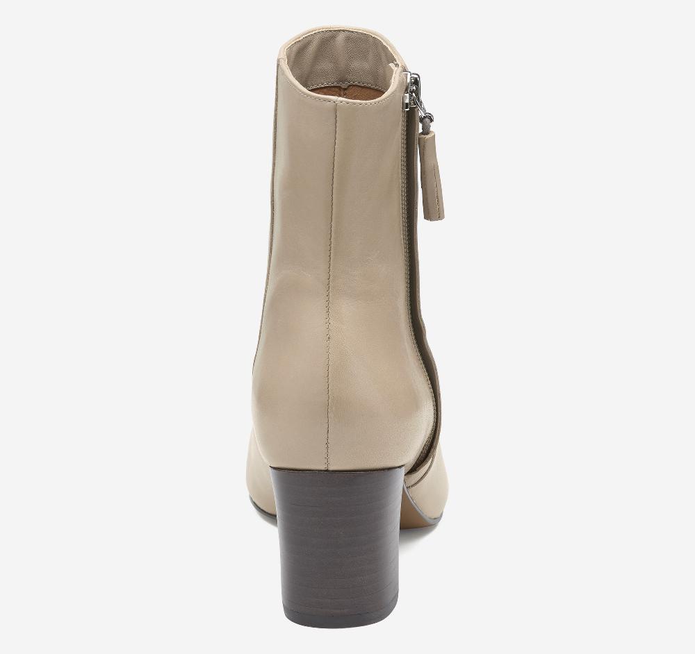 Johnston & Murphy Eleanor Side-Zip Bootie Beige Calfskin