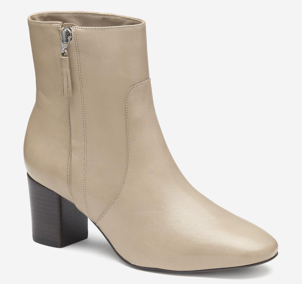 johnston & murphy Eleanor Side-Zip Bootie Beige Calfskin