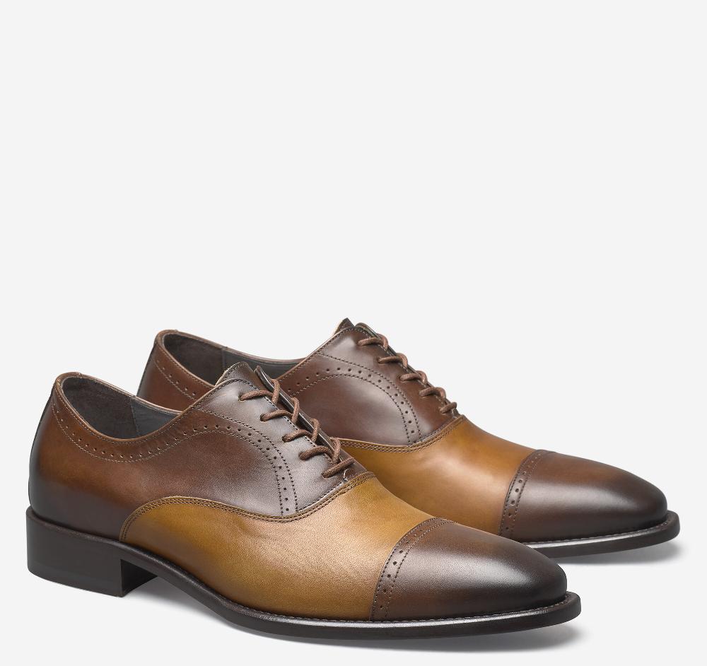 johnston & murphy Ellsworth Cap Toe Brown/Tan Italian Calfskin