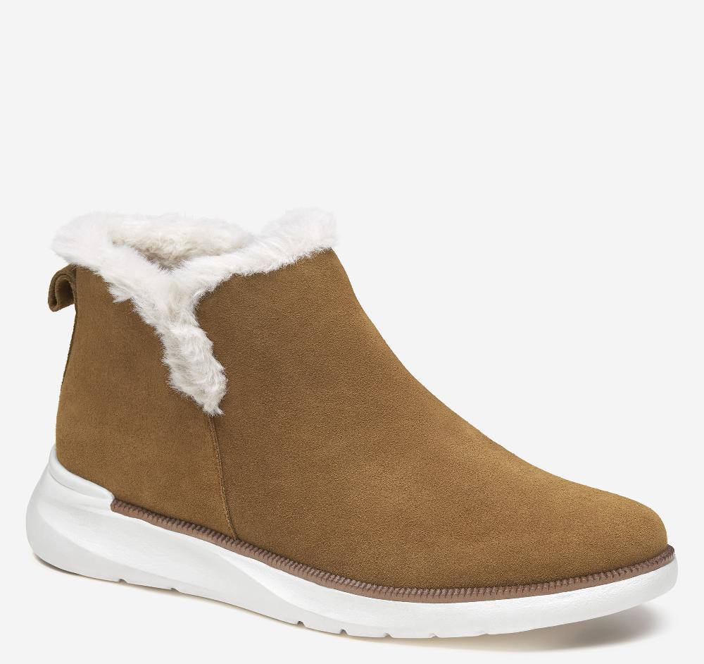 johnston & murphy Emery Shearling Bootie Whiskey Waterproof Suede