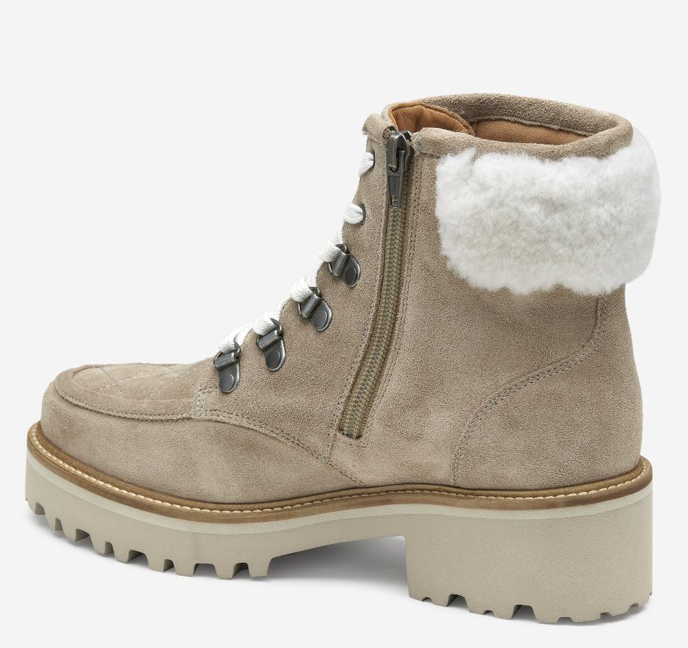 Johnston & Murphy Emmalynn Quilted Hiker Boot Taupe Suede/Shearling