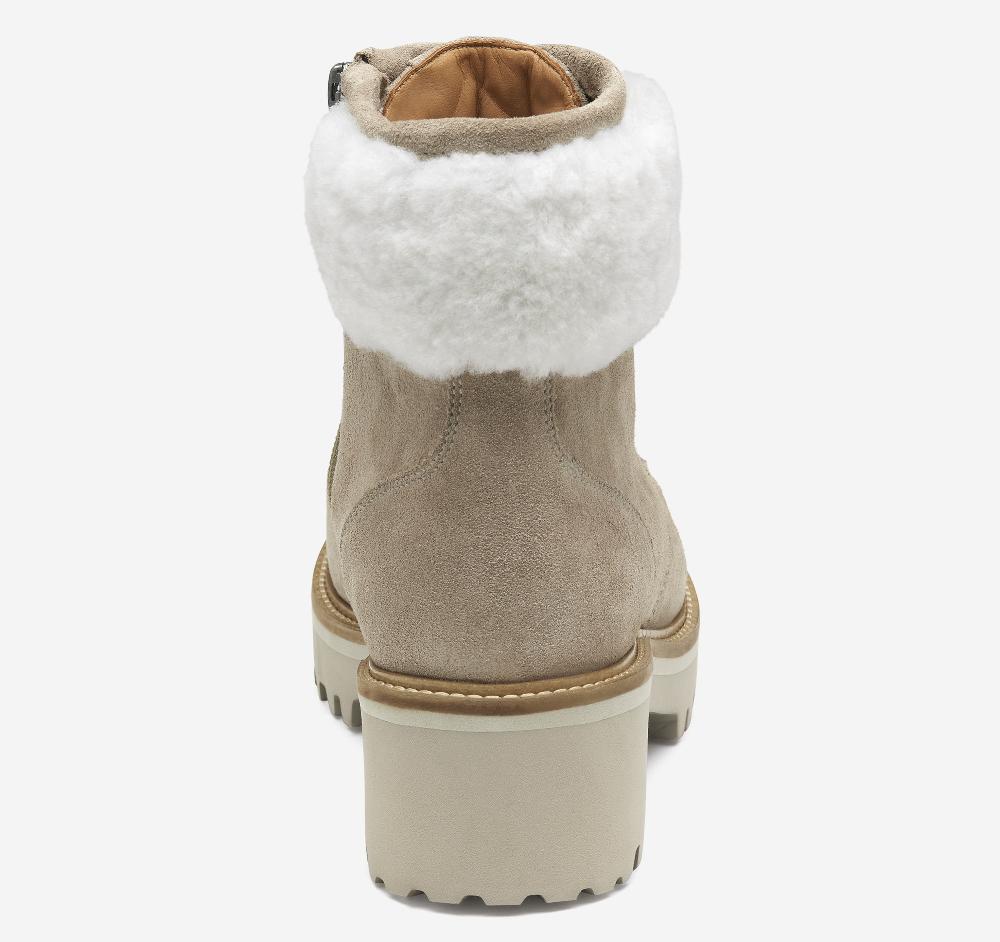 Johnston & Murphy Emmalynn Quilted Hiker Boot Taupe Suede/Shearling