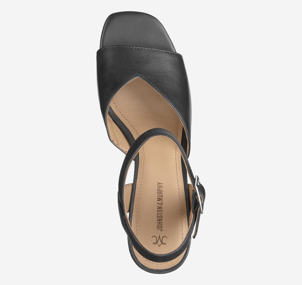 Johnston & Murphy Evelyn Ankle-Strap Sandal Black Glove Leather