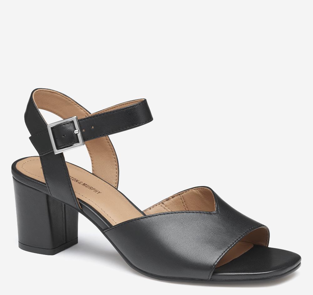 johnston & murphy Evelyn Ankle-Strap Sandal Black Glove Leather