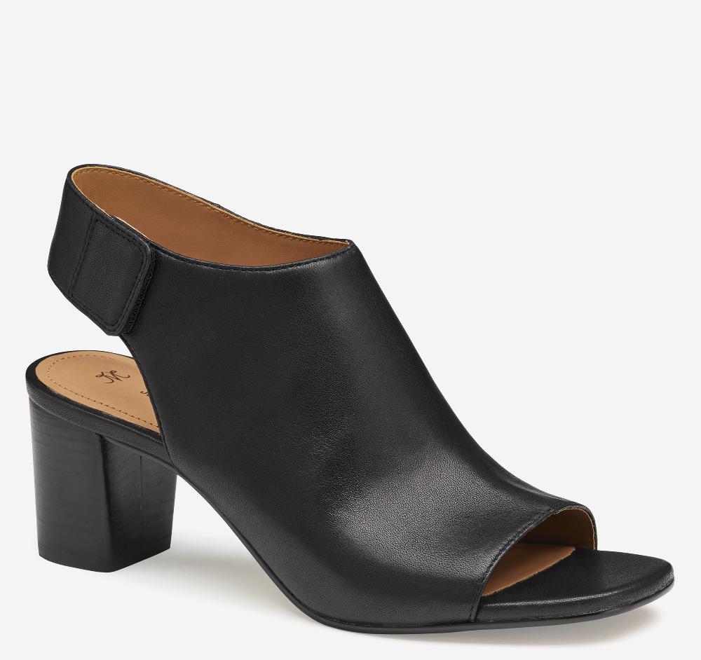 johnston & murphy Evelyn Open-Toe Bootie Black Glove Leather