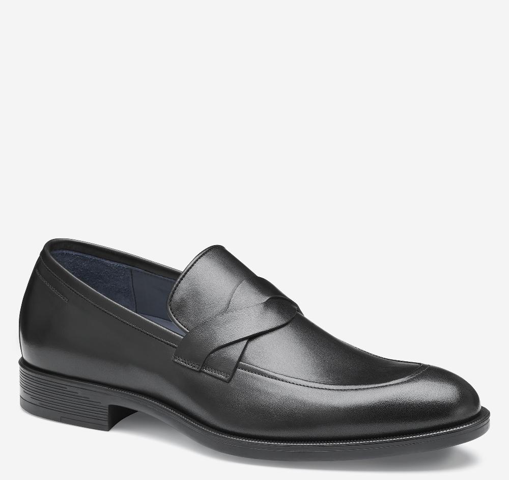 johnston & murphy Flynch Braided Strap Loafer Black Italian Calfskin