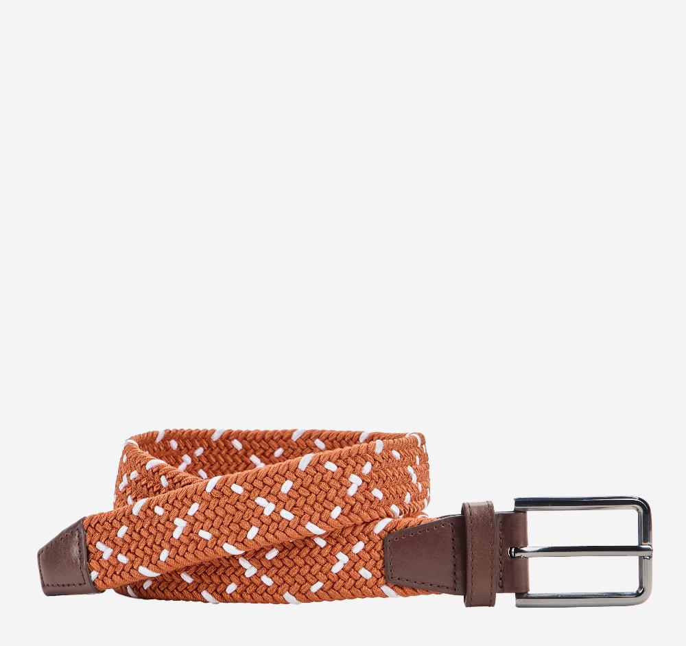 johnston & murphy Game Day Woven Stretch-Knit Belt Rust