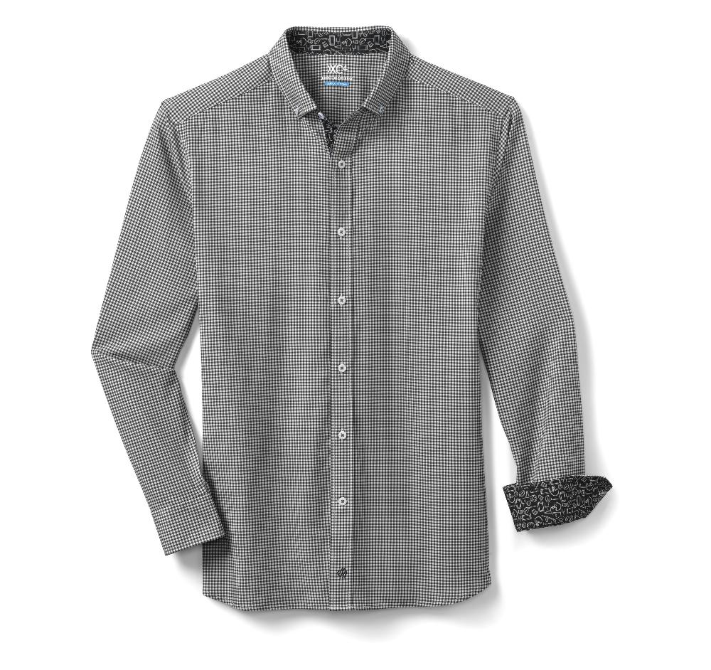 Johnston & Murphy Game Day XC4® Long-Sleeve Gingham Shirt Black