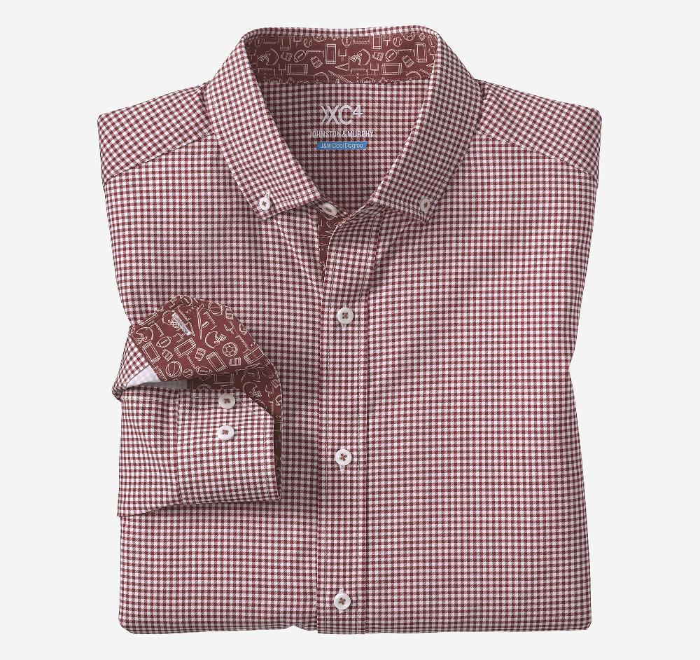 johnston & murphy Game Day XC4® Long-Sleeve Gingham Shirt Burgundy