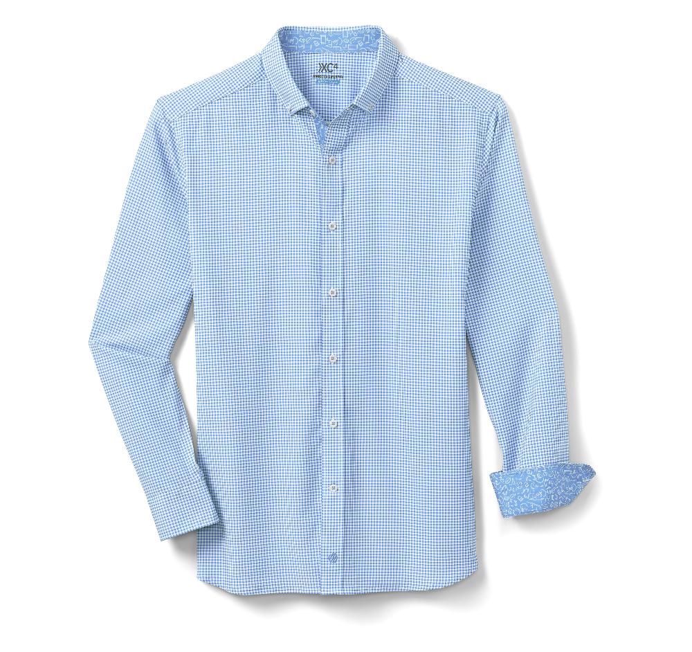 Johnston & Murphy Game Day XC4® Long-Sleeve Gingham Shirt Light Blue