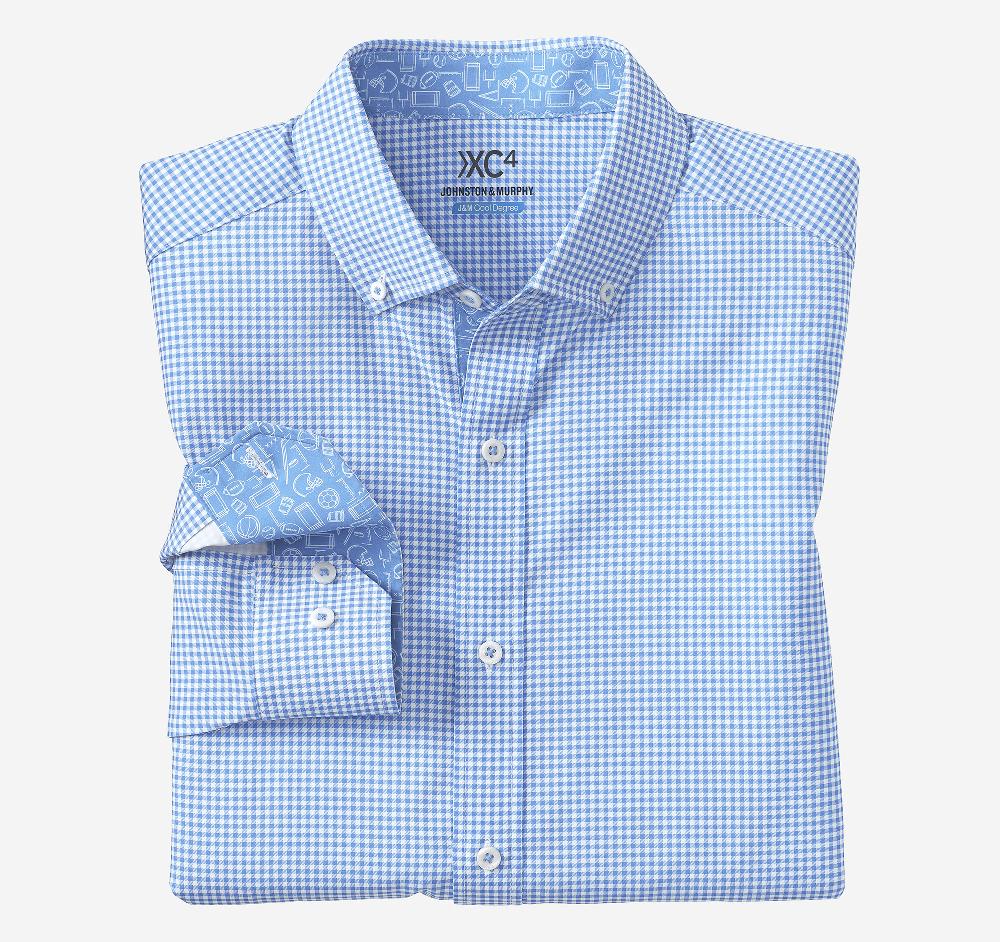 johnston & murphy Game Day XC4® Long-Sleeve Gingham Shirt Light Blue