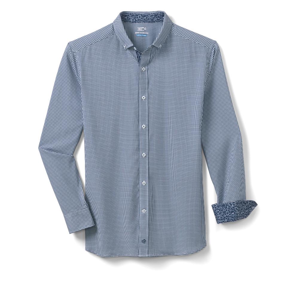 Johnston & Murphy Game Day XC4® Long-Sleeve Gingham Shirt Navy