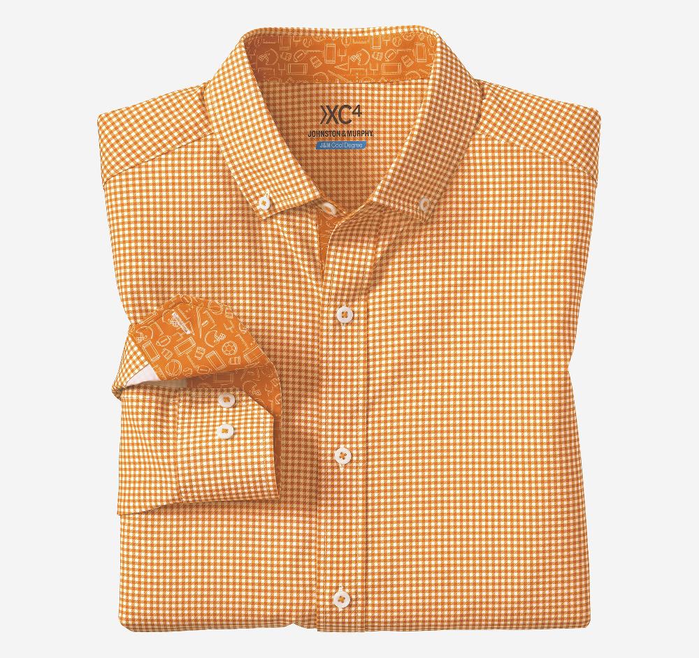 johnston & murphy Game Day XC4® Long-Sleeve Gingham Shirt Orange