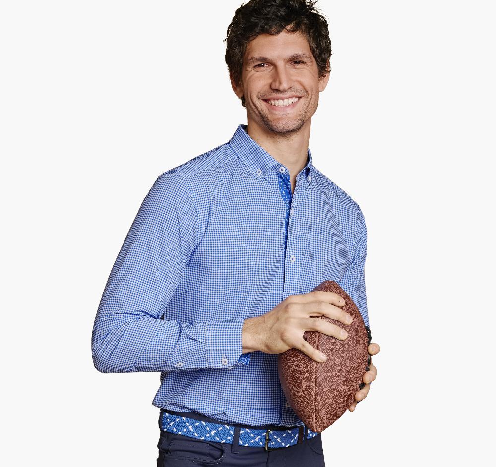 Johnston & Murphy Game Day XC4® Long-Sleeve Gingham Shirt Royal