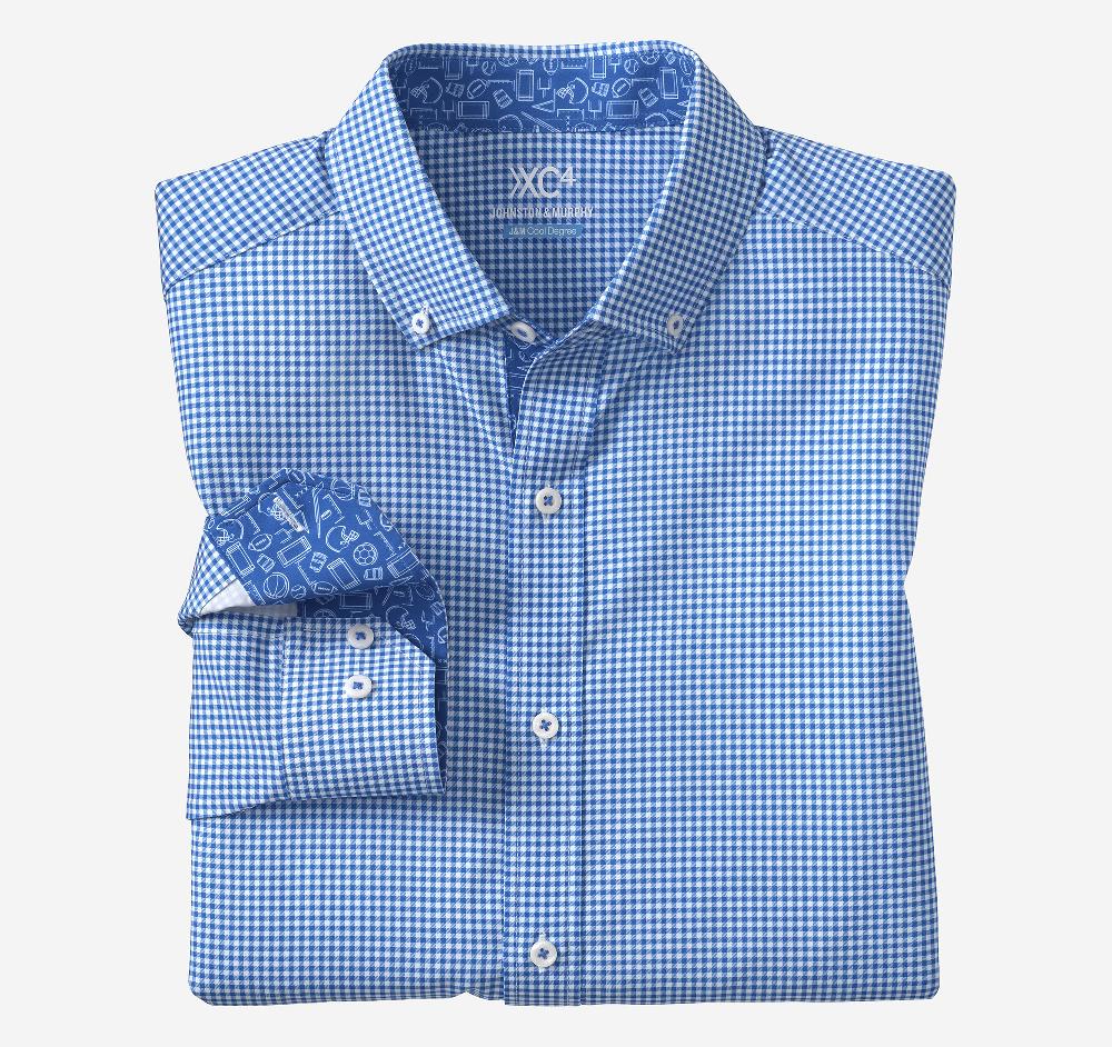 johnston & murphy Game Day XC4® Long-Sleeve Gingham Shirt Royal