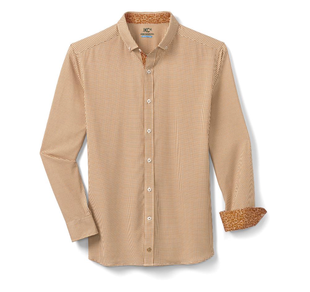 Johnston & Murphy Game Day XC4® Long-Sleeve Gingham Shirt Rust