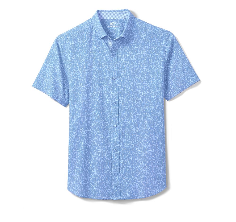 Johnston & Murphy Game Day XC4® Short-Sleeve Multi-Sport Print Shirt Light Blue