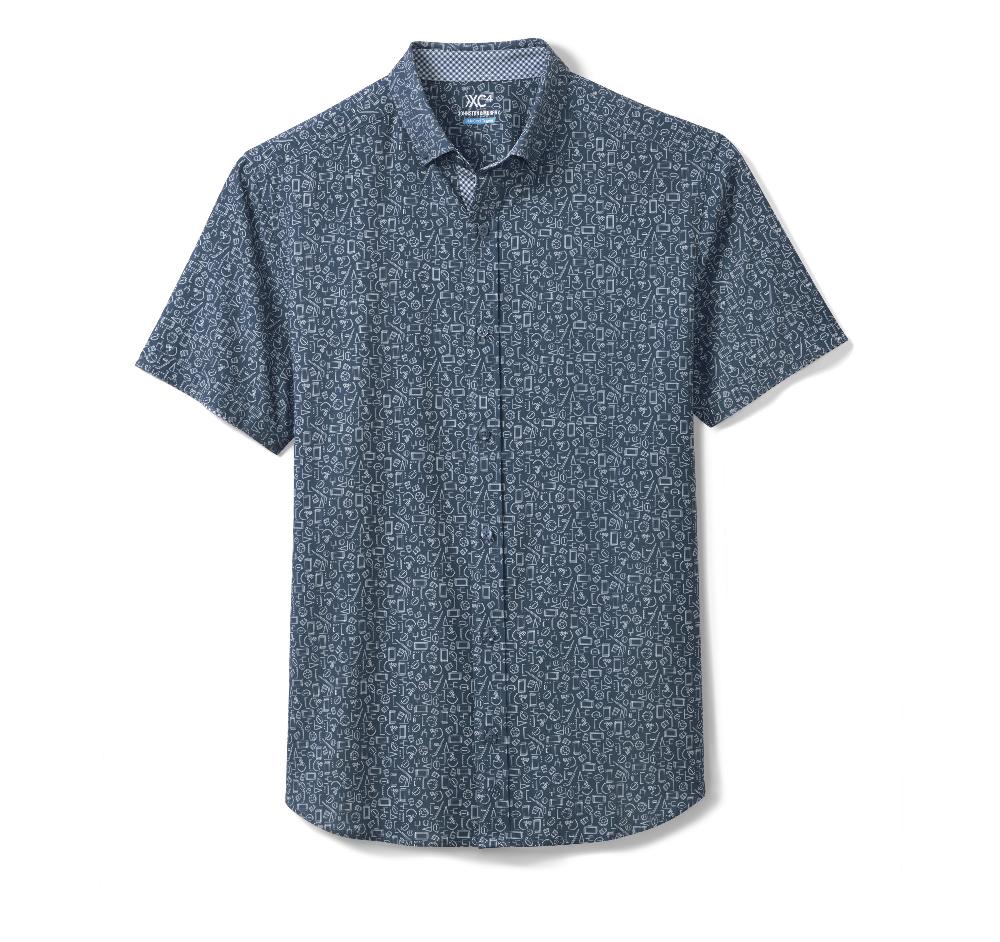 Johnston & Murphy Game Day XC4® Short-Sleeve Multi-Sport Print Shirt Navy