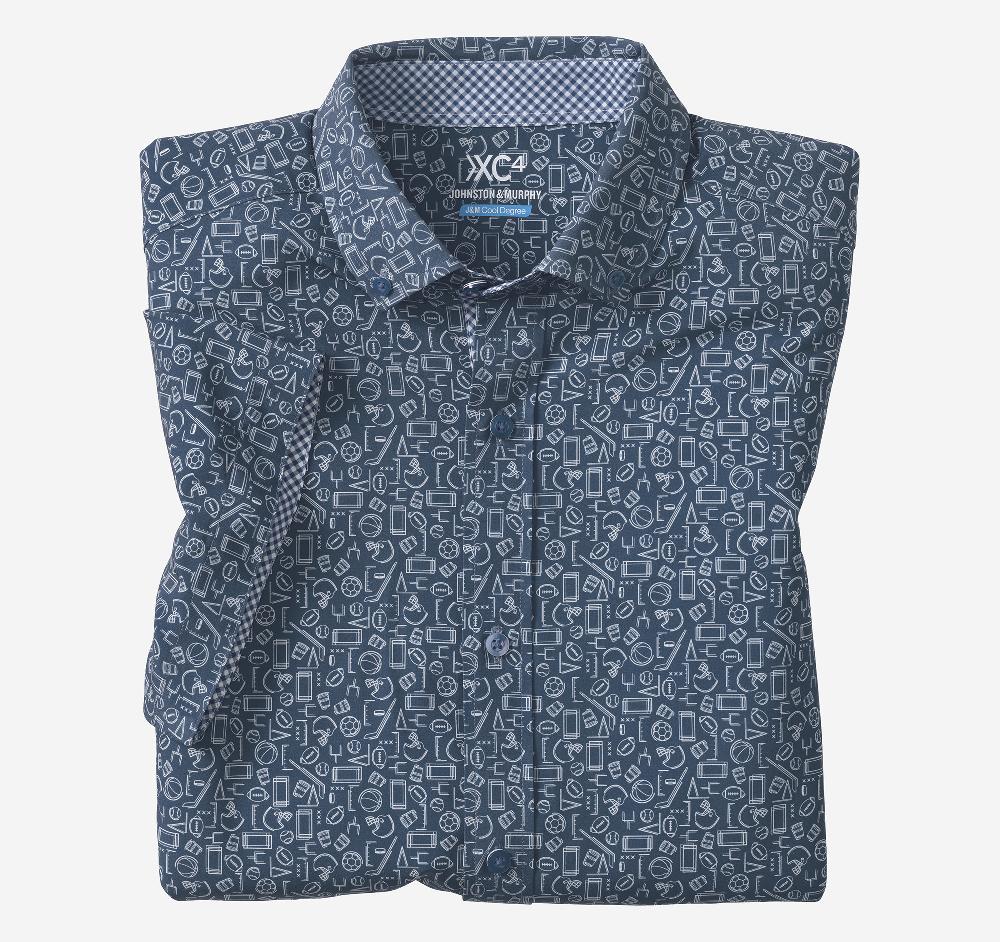 johnston & murphy Game Day XC4® Short-Sleeve Multi-Sport Print Shirt Navy