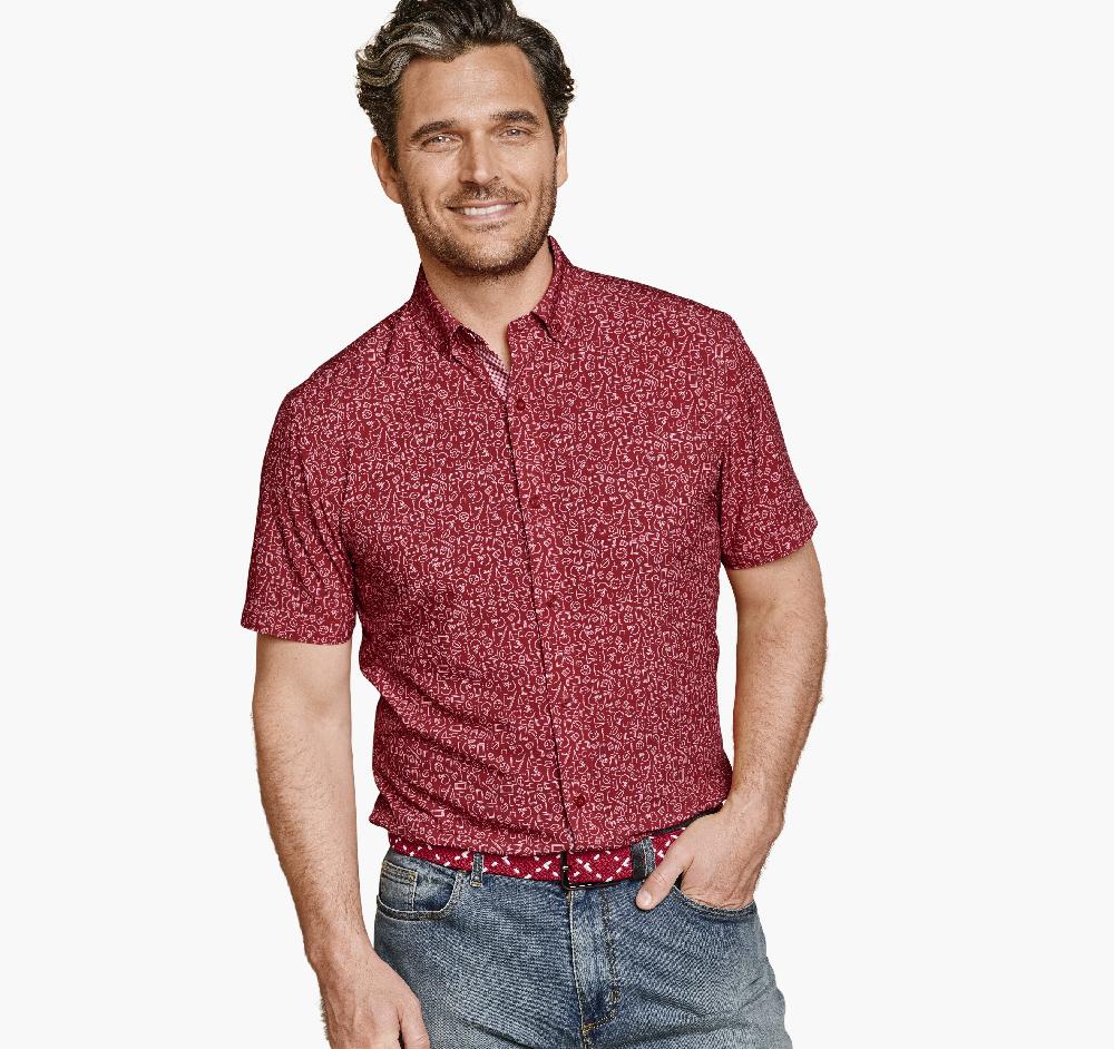 Johnston & Murphy Game Day XC4® Short-Sleeve Multi-Sport Print Shirt Red