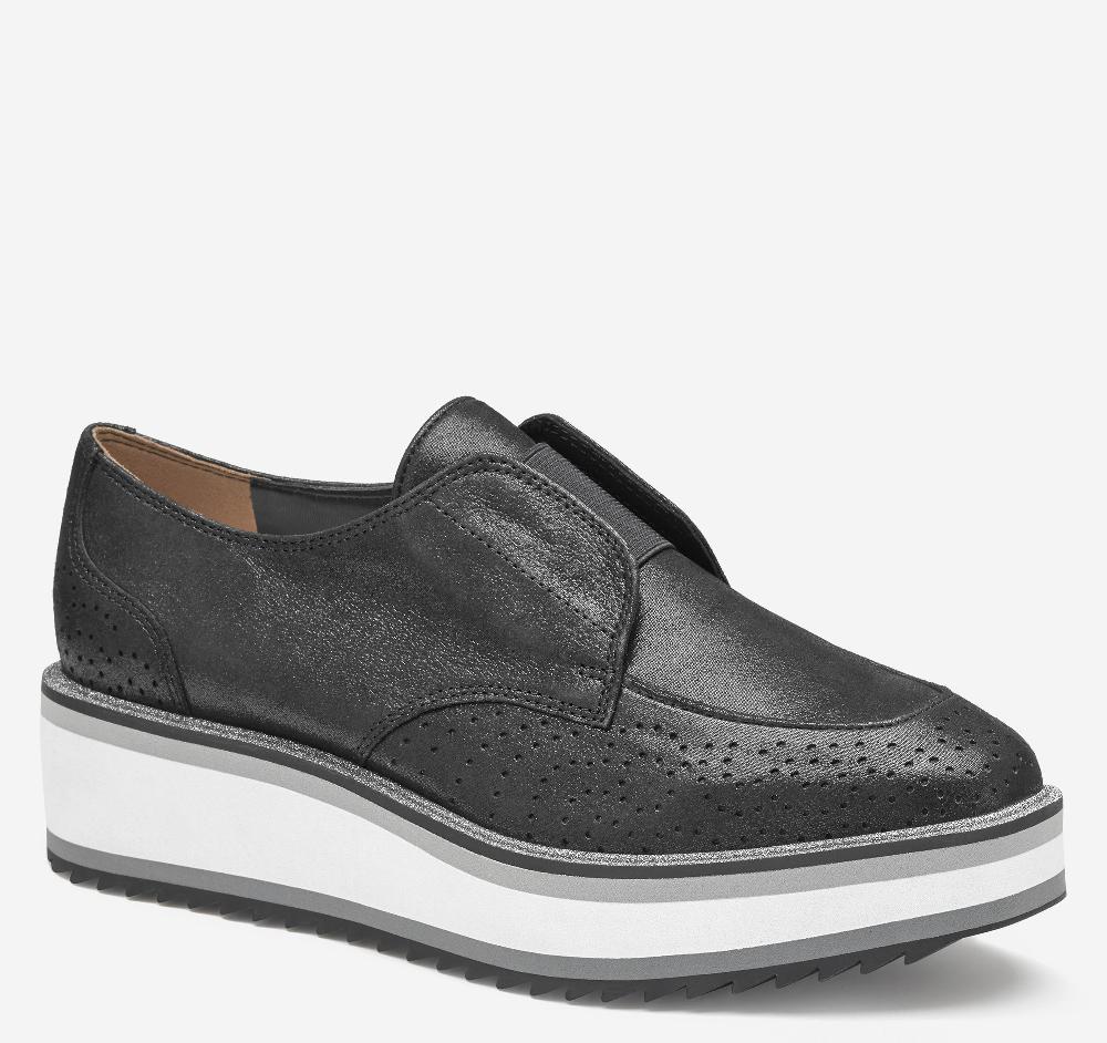 johnston & murphy Gracelyn Gore Oxford Black Metallic Kid Suede