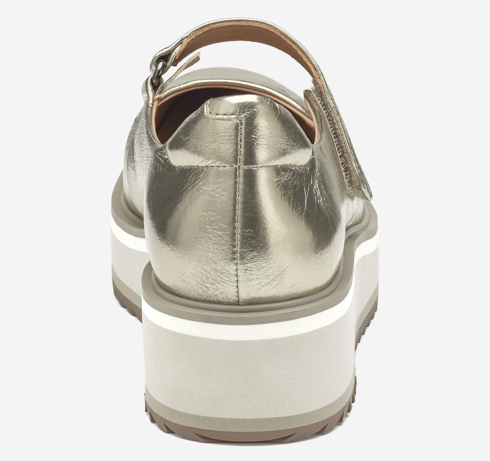 Johnston & Murphy Gracelyn Mary Jane Gold Crinkle Metallic Sheepskin