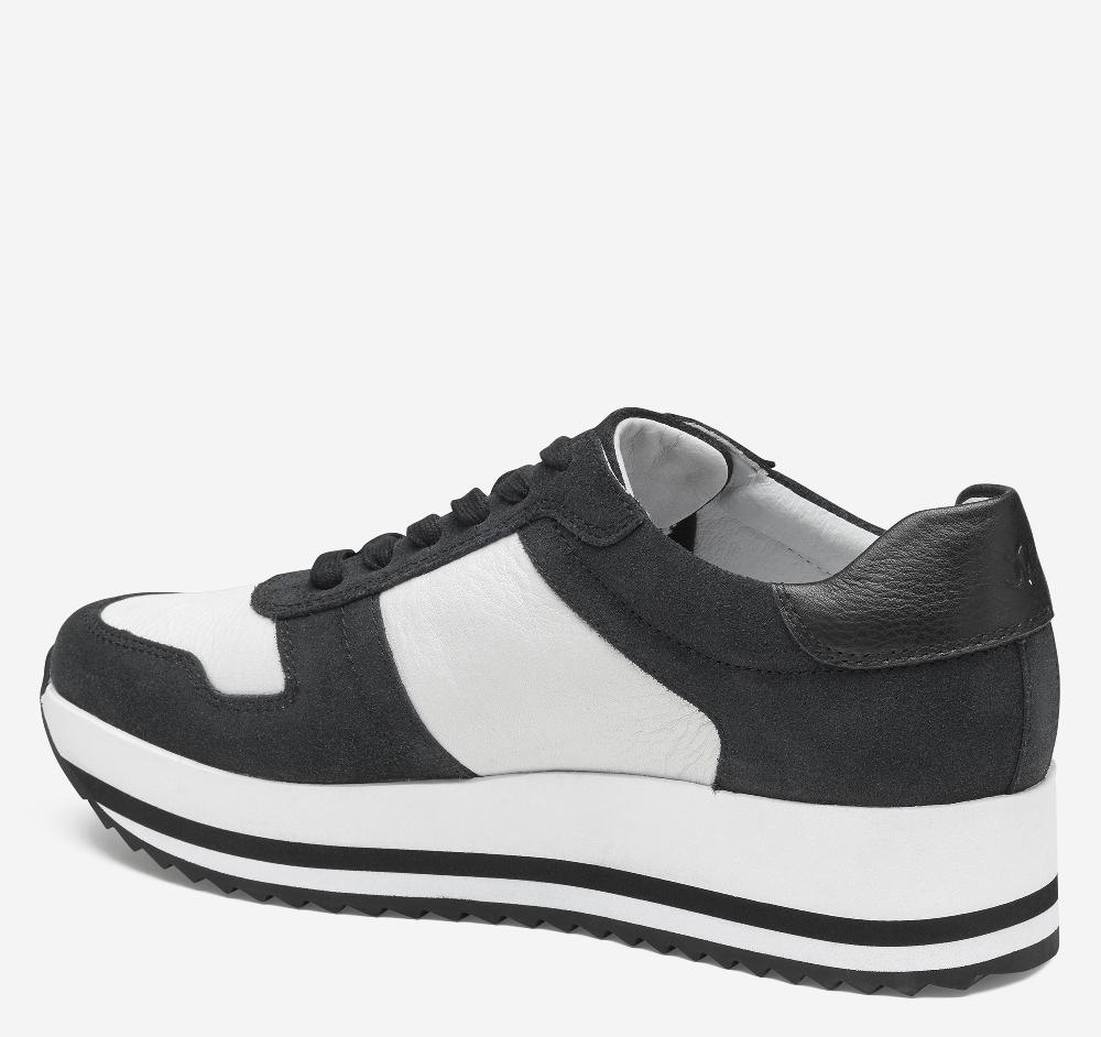 Johnston & Murphy Gracie Colorblock Lace-Up Black Suede/White Calfskin