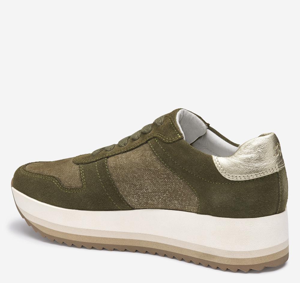Johnston & Murphy Gracie Colorblock Lace-Up Olive Suede/Italian Metallic Kid Suede