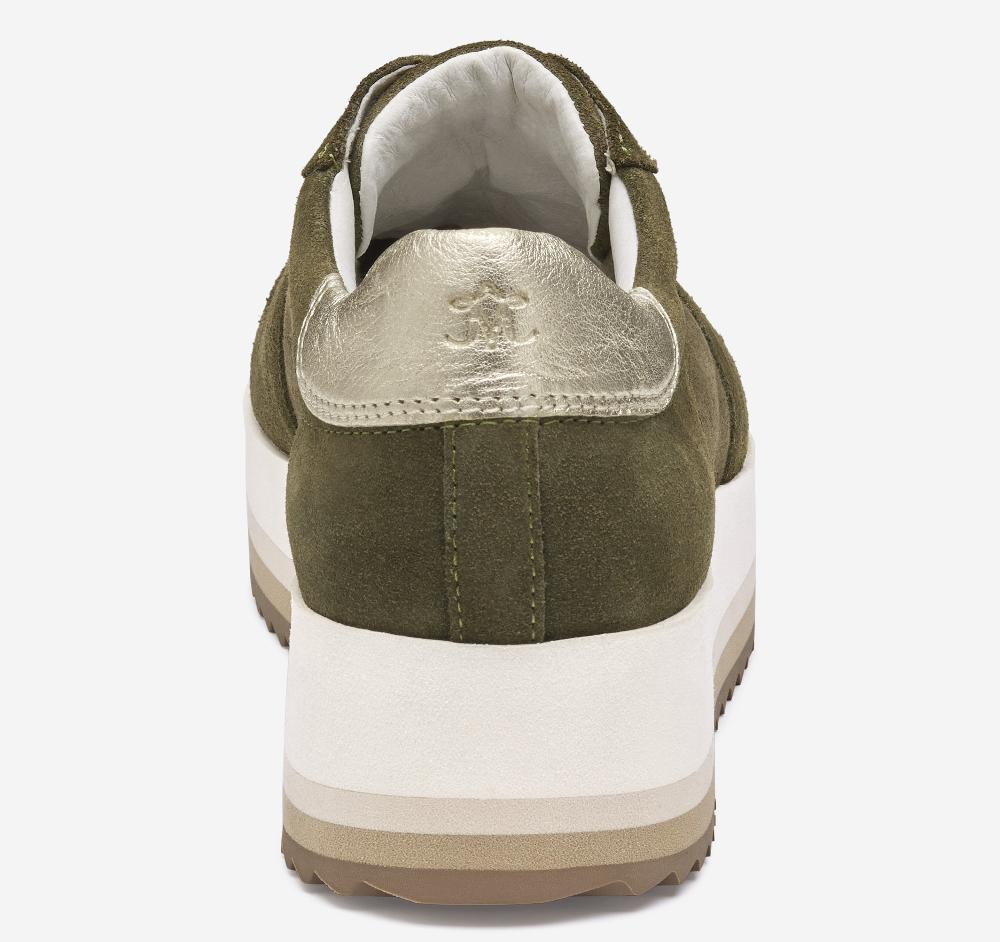 Johnston & Murphy Gracie Colorblock Lace-Up Olive Suede/Italian Metallic Kid Suede