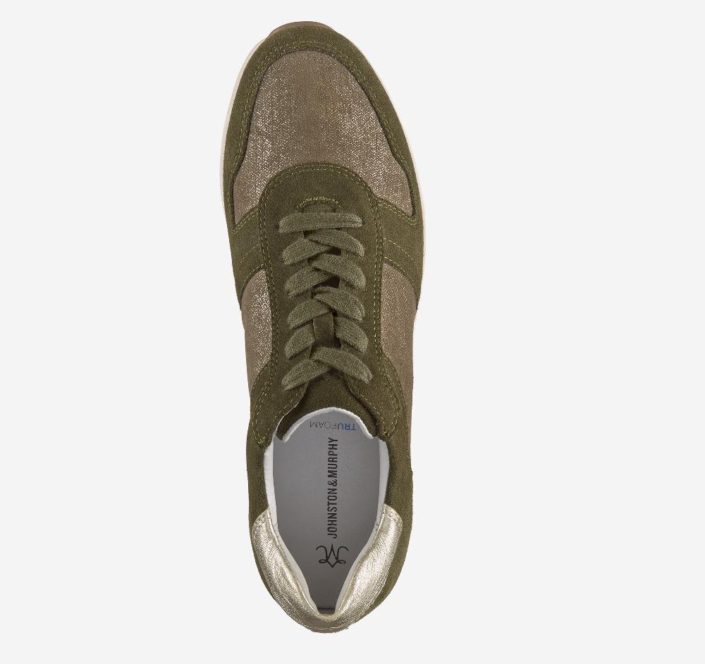 Johnston & Murphy Gracie Colorblock Lace-Up Olive Suede/Italian Metallic Kid Suede