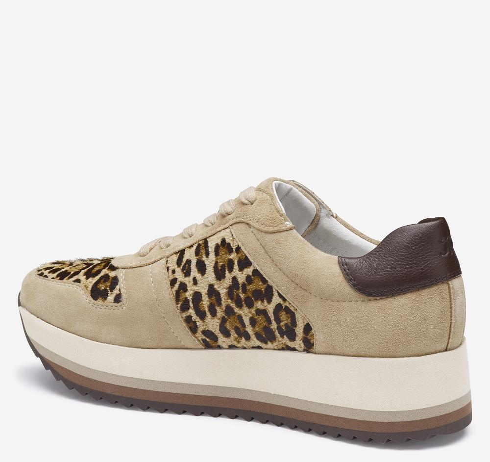 Johnston & Murphy Gracie Colorblock Lace-Up Sand Kid Suede/Leopard Haircalf