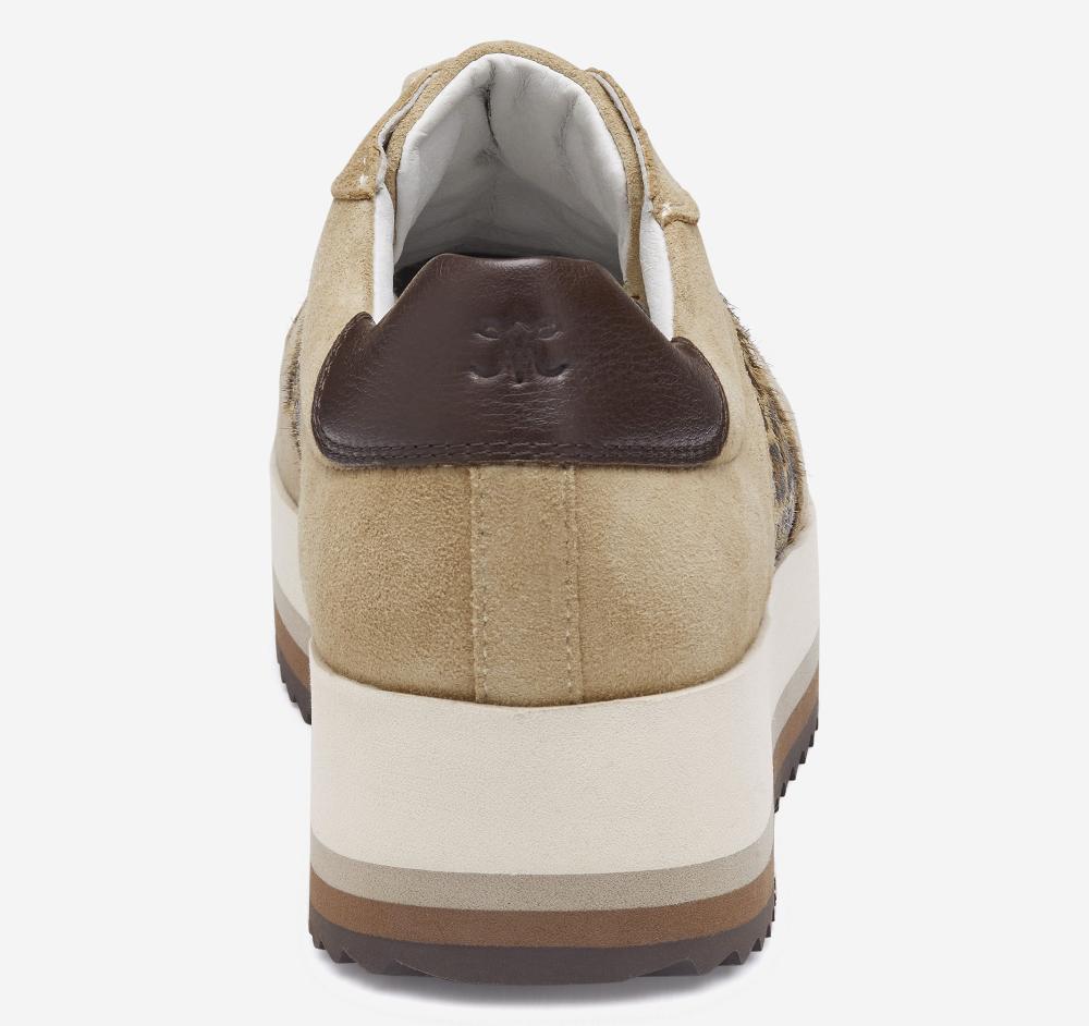 Johnston & Murphy Gracie Colorblock Lace-Up Sand Kid Suede/Leopard Haircalf