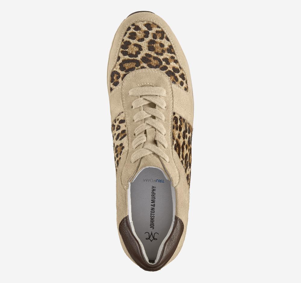 Johnston & Murphy Gracie Colorblock Lace-Up Sand Kid Suede/Leopard Haircalf