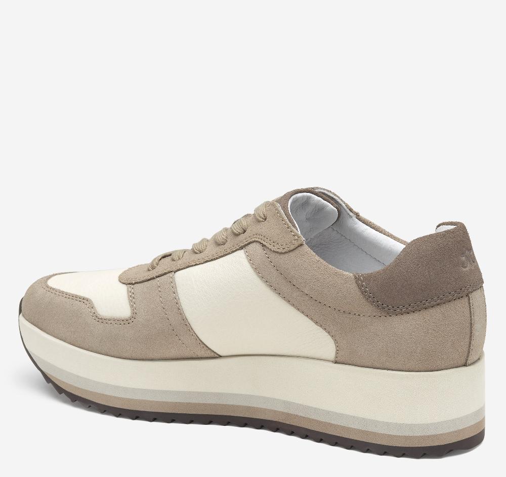 Johnston & Murphy Gracie Colorblock Lace-Up Taupe Suede/Bone Calfskin