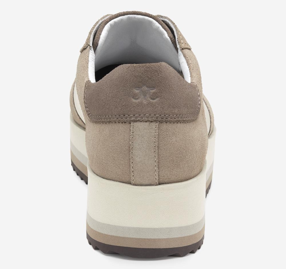 Johnston & Murphy Gracie Colorblock Lace-Up Taupe Suede/Bone Calfskin