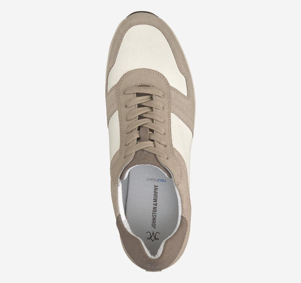 Johnston & Murphy Gracie Colorblock Lace-Up Taupe Suede/Bone Calfskin
